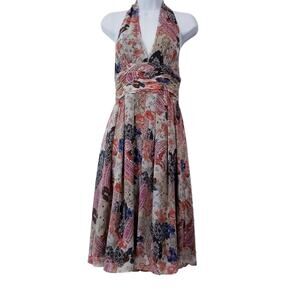 Adrianna Papell Printed SILK Halter Fit & Flare Dress